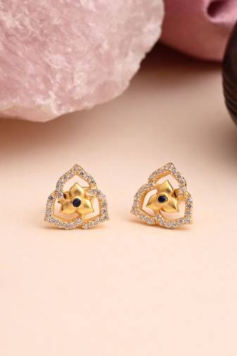 Blue color 925 gold plated silver stud earrings