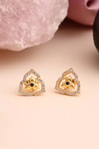 Blue color 925 gold plated silver stud earrings