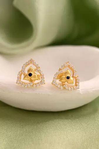 Blue color 925 gold plated silver stud earrings