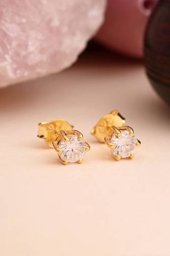 White color 925 gold plated silver stud earrings