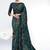 dark peacock blue brasso digital print with embroidery hand work saree