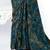 dark peacock blue brasso digital print with embroidery hand work saree