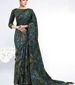 Mehndi brasso digital print with beads embroidery with stone hand work party wear saree