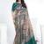 sea green two tone paper silk digital print with embroidery hand work saree