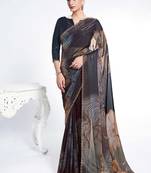 shaded black satin silk digital print serocky stone work party wear saree