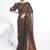 coffee two tone satin silk digital print with beads embroidery work saree
