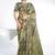 olive two tone paper silk digital print with embroidery hand work wear saree