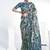sky blue two tone paper silk digital print with  embroidery hand work saree