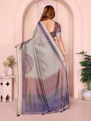 grey printed art silk designer pallu chanderi saree 3
