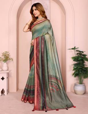 green printed art silk designer pallu chanderi saree 2