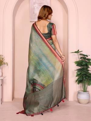 green printed art silk designer pallu chanderi saree 3
