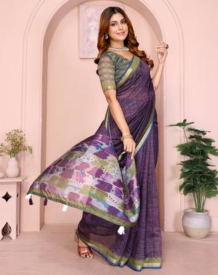 wine printed art silk designer pallu chanderi saree 1