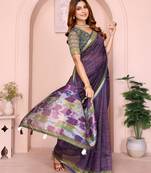 wine printed art silk designer pallu chanderi saree