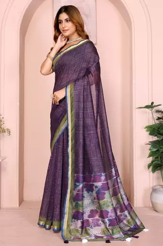 wine printed art silk designer pallu chanderi saree