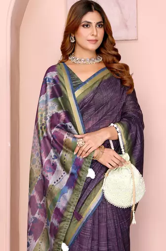 wine printed art silk designer pallu chanderi saree