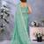 rama green printed  designer pallu linen saree