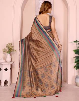 brown printed art silk designer pallu chanderi saree 3