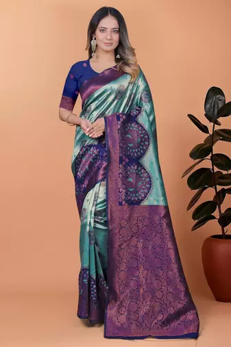 rama green woven  designer pallu banarasi art silk saree