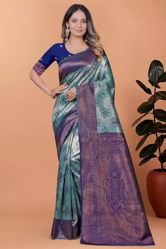 rama green woven  designer pallu banarasi art silk saree