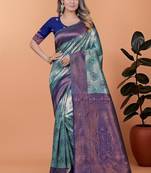 rama green woven  designer pallu banarasi art silk saree