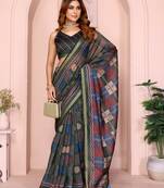 green printed art silk designer pallu chanderi saree