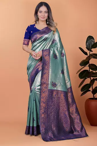 rama green woven  designer pallu banarasi art silk saree