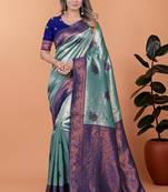 rama green woven  designer pallu banarasi art silk saree