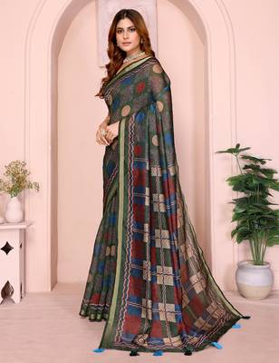 green printed art silk designer pallu chanderi saree 2