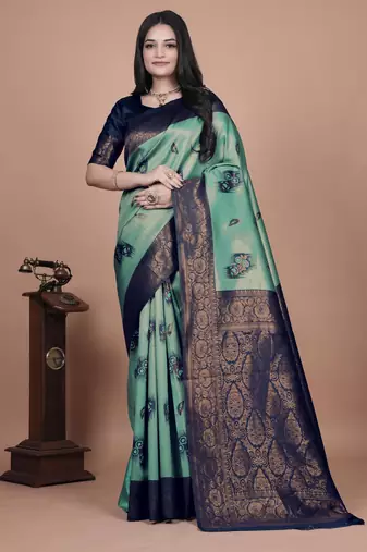 rama green woven  designer pallu banarasi art silk saree