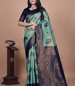 rama green woven  designer pallu banarasi art silk saree