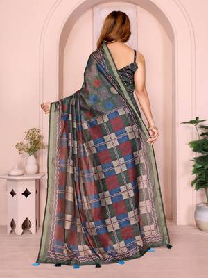 green printed art silk designer pallu chanderi saree 3