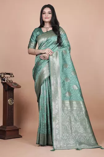 rama green woven  designer pallu banarasi art silk saree