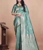 rama green woven  designer pallu banarasi art silk saree