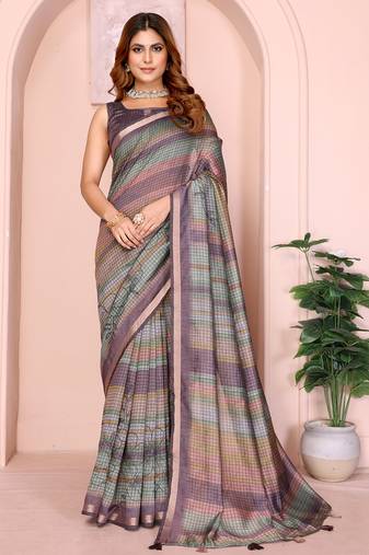 multicolor printed art silk designer pallu chanderi saree