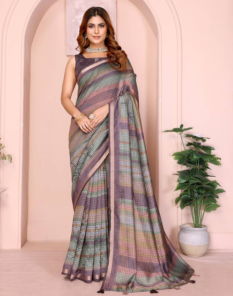 multicolor printed art silk designer pallu chanderi saree