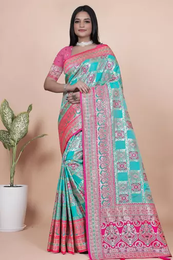 rama green woven  designer pallu banarasi art silk saree