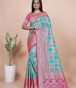 rama green woven  designer pallu banarasi art silk saree