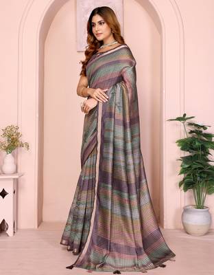 multicolor printed art silk designer pallu chanderi saree 2