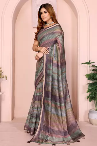 multicolor printed art silk designer pallu chanderi saree