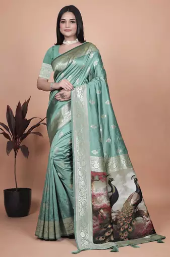 rama green woven  designer pallu banarasi art silk saree