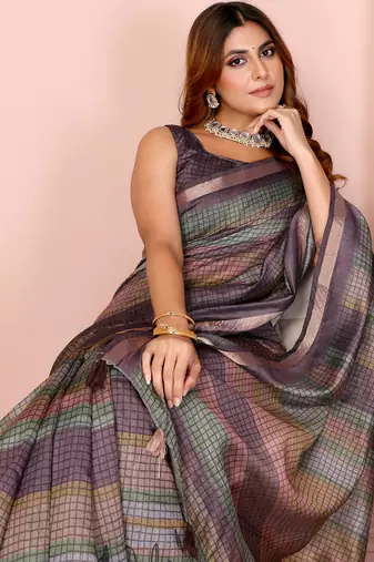 multicolor printed art silk designer pallu chanderi saree