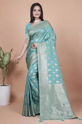 rama green woven  designer pallu banarasi art silk saree