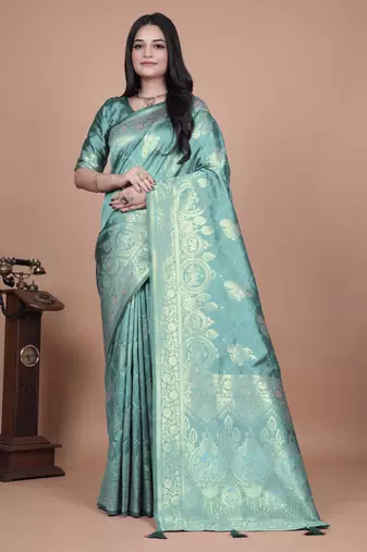 rama green woven  designer pallu banarasi art silk saree