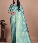 rama green woven  designer pallu banarasi art silk saree