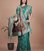 rama green woven  designer pallu banarasi art silk saree