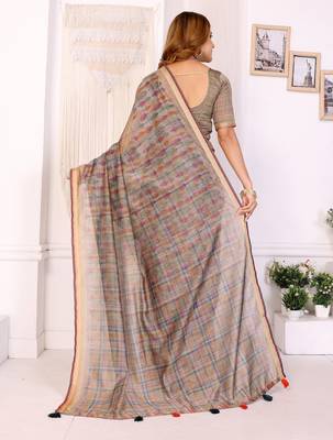 grey printed art silk designer pallu chanderi saree 3