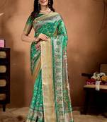 rama green printed art silk designer pallu saree