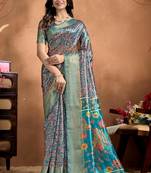rama green printed art silk designer pallu saree