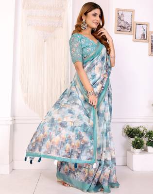 rama green printed art silk designer pallu chanderi saree 2