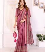 pink printed art silk designer pallu chanderi saree